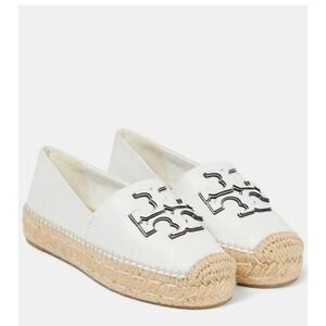 TORY BURCH LEATHER INES PLATFORM ESPADRILLE IN WHITE SZ-9.5 Rt-328$‎